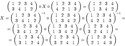 \begin{displaymath}\begin{array}{c}\left(\begin{array}{cccc}1 & 2 & 3 & 4......& 3 & 4\\2 & 1 & 4 & 3\end{array} \right)\par\end{array}\end{displaymath}
